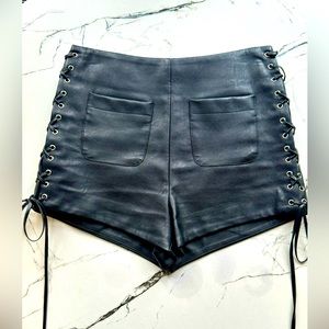 12th Tribe Black High Waist Lace-Up Shorts